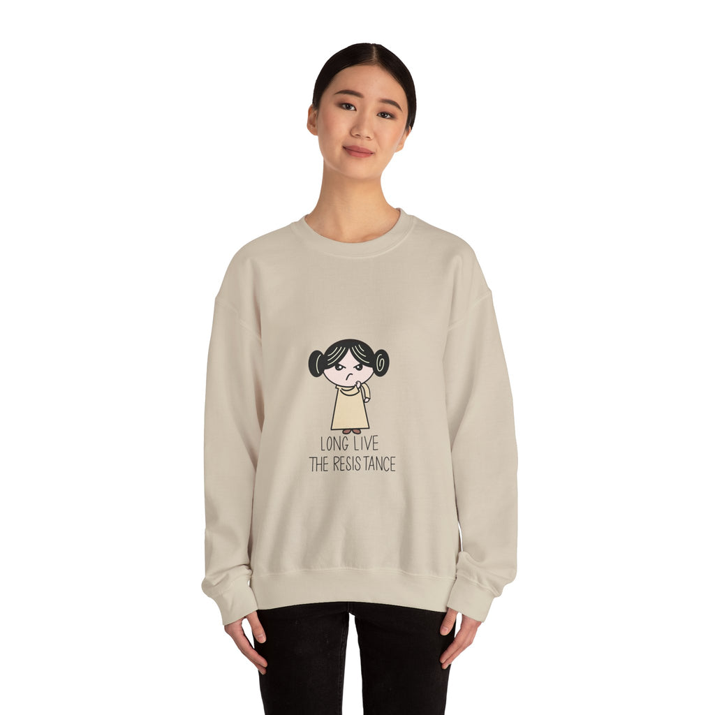 Crewneck Sweatshirt — Cute Cartoon Rebel 'Long Live the Resistance' Graphic