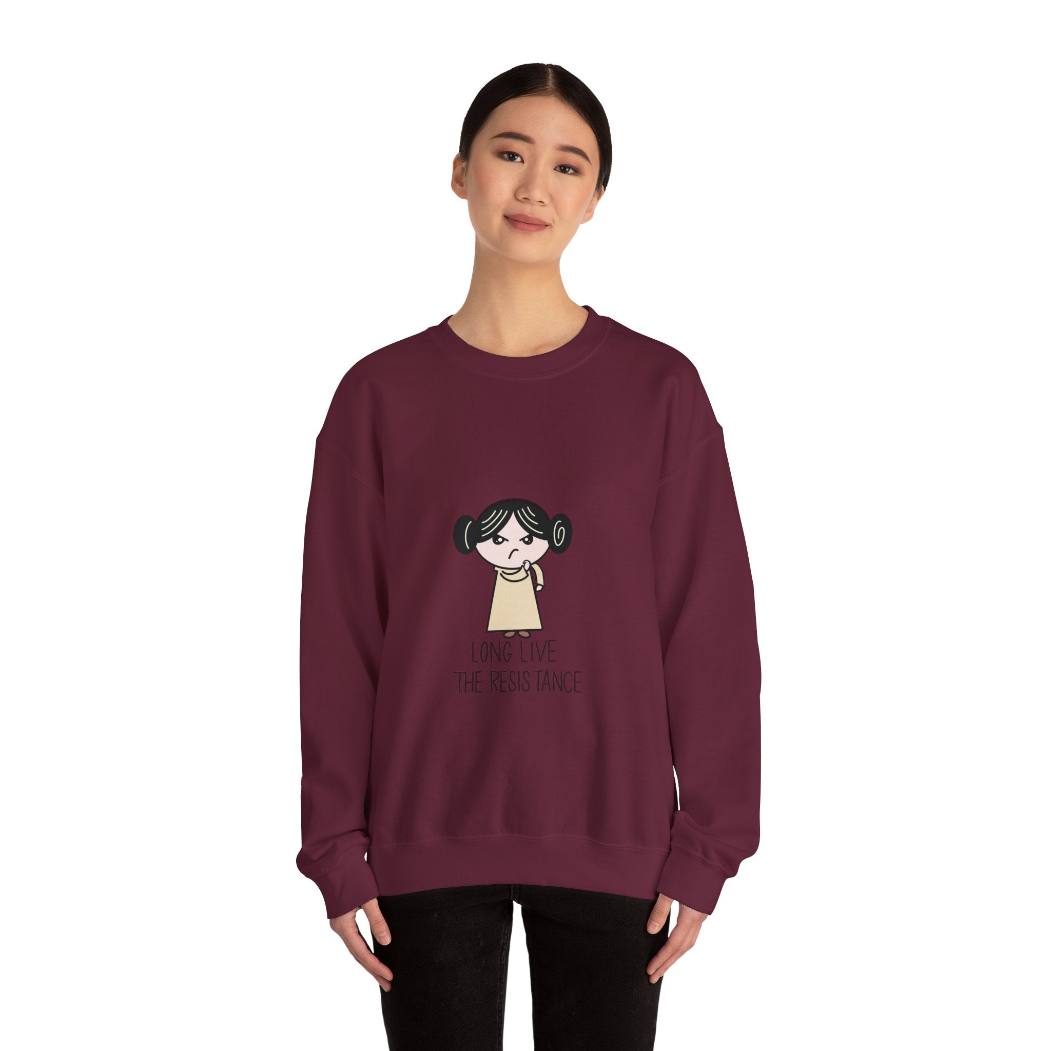 Crewneck Sweatshirt — Cute Cartoon Rebel 'Long Live the Resistance' Graphic