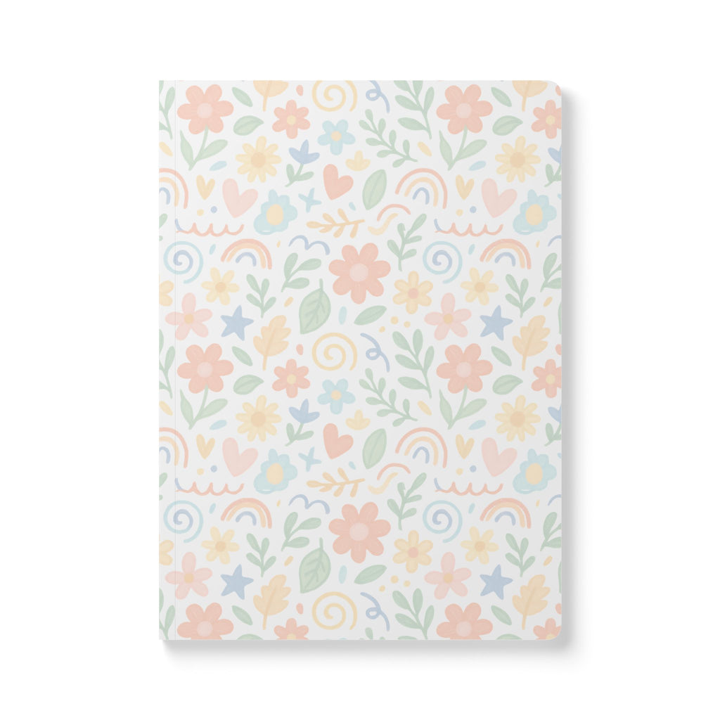 Floral Pastel Softcover Journal — Rainbow Hearts & Blooms Notebook