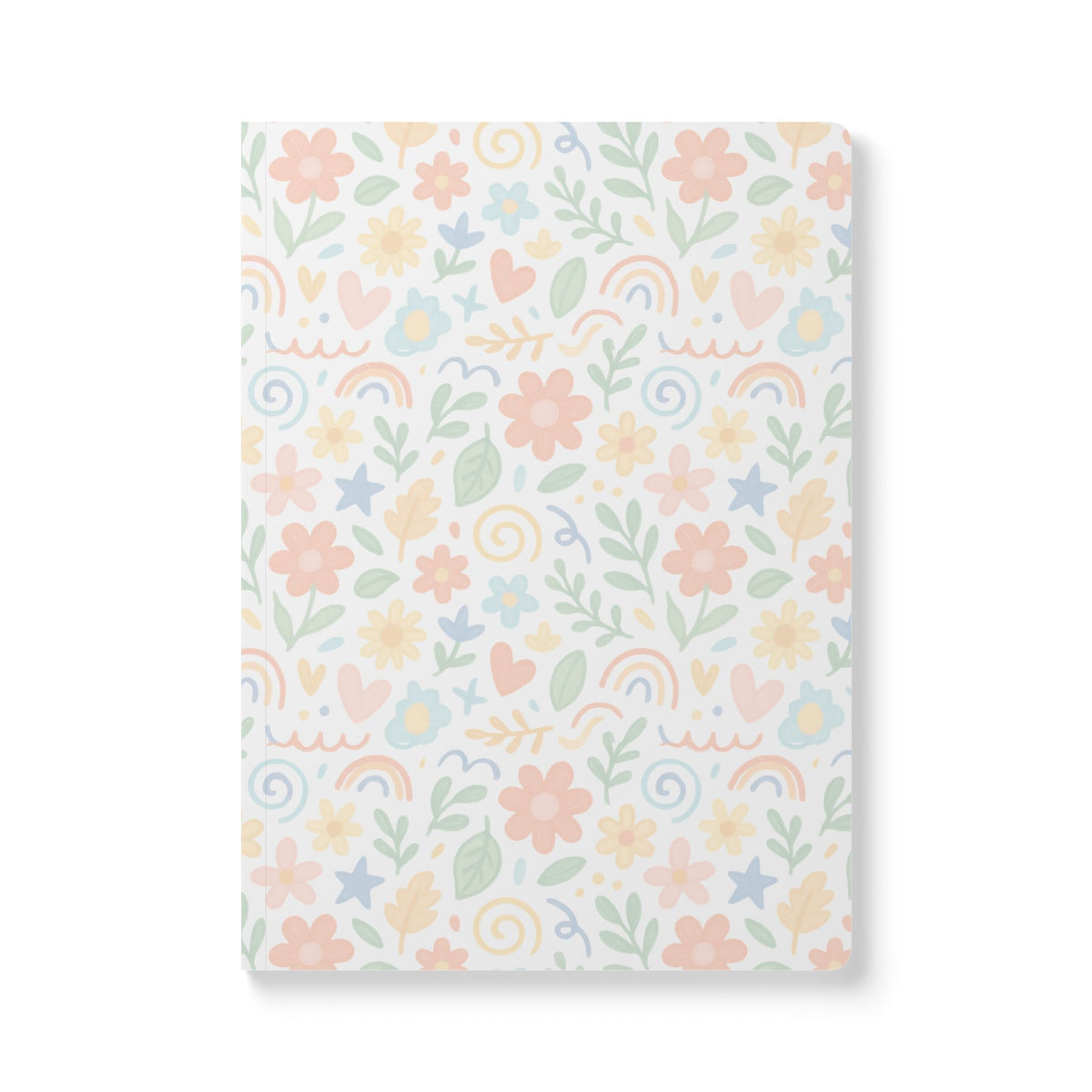 Floral Pastel Softcover Journal — Rainbow Hearts & Blooms Notebook