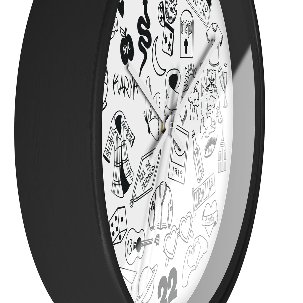 Swiftie Black & White Wall Clock with Fun Illustrations - Perfect Home Décor