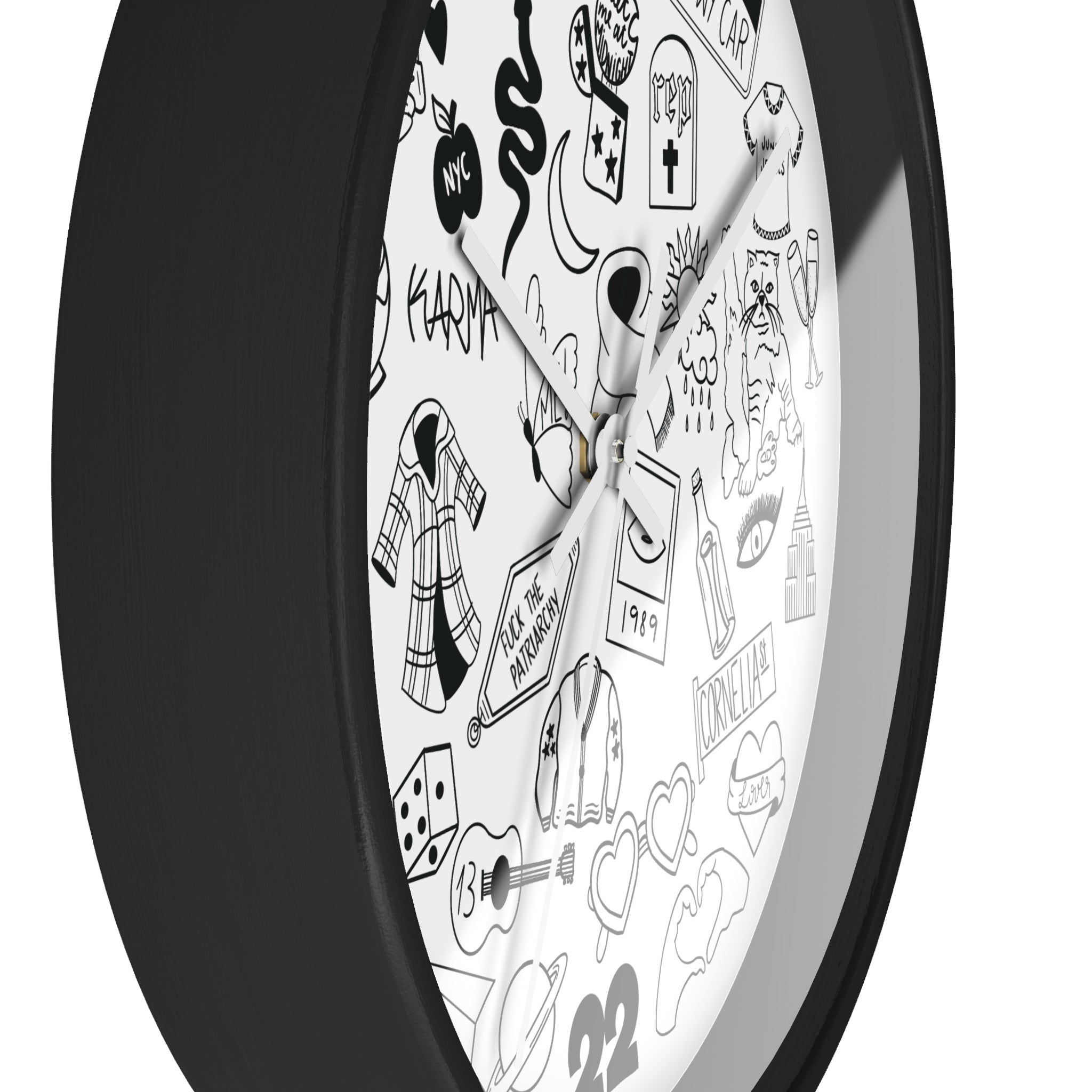 Swiftie Black & White Wall Clock with Fun Illustrations - Perfect Home Décor