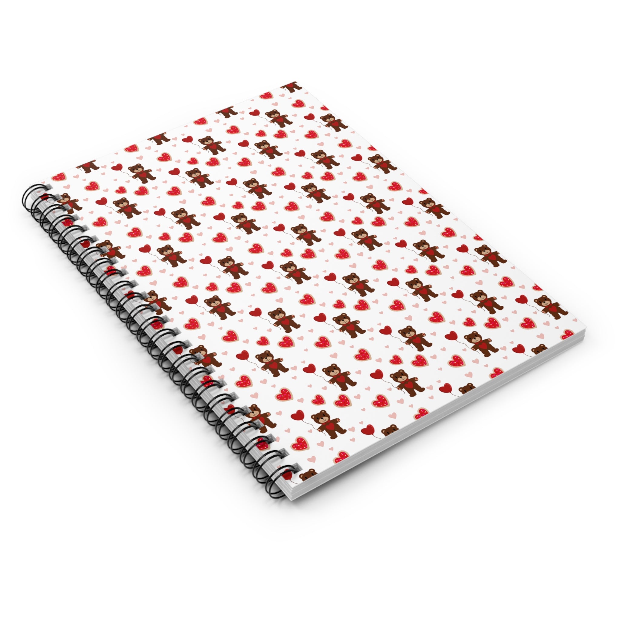 Valentine Teddy Bear Spiral Notebook — Ruled Love-Heart Journal