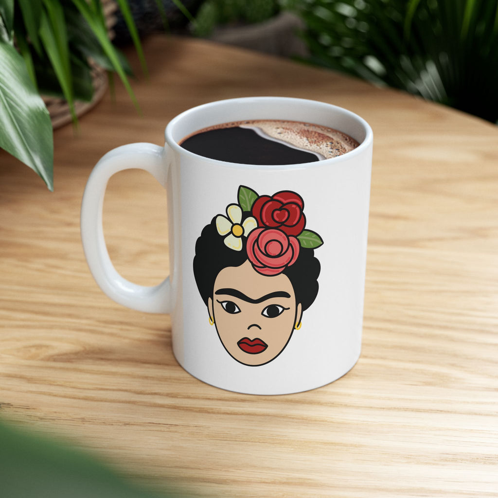 Frida-Inspired Floral Portrait Ceramic Mug (11oz, 15oz)