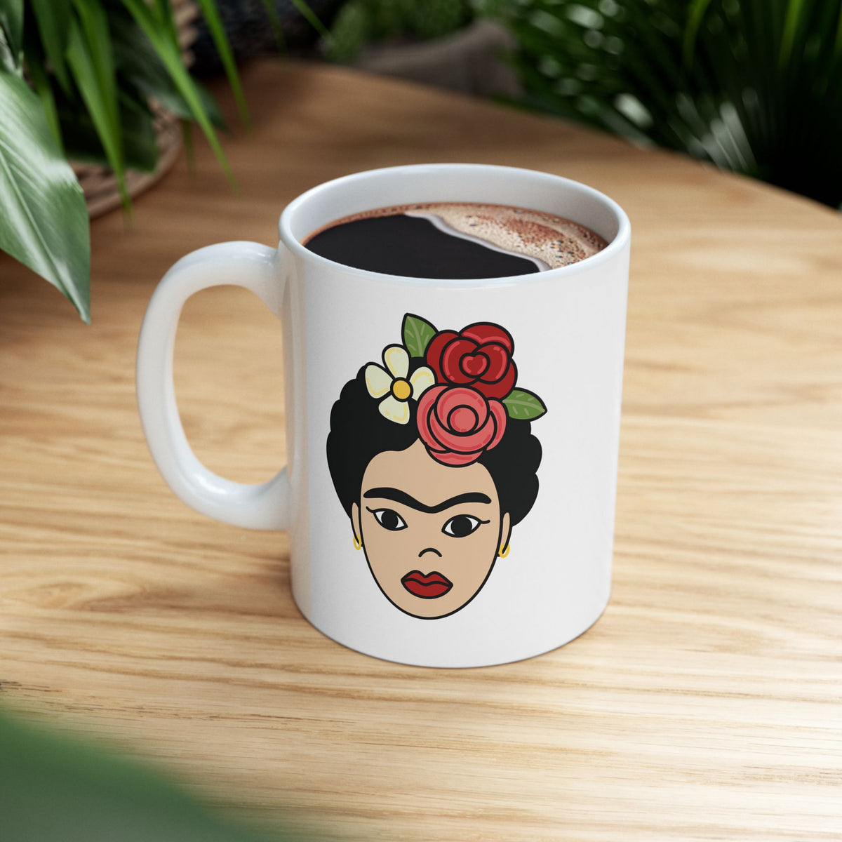 Frida-Inspired Floral Portrait Ceramic Mug (11oz, 15oz)