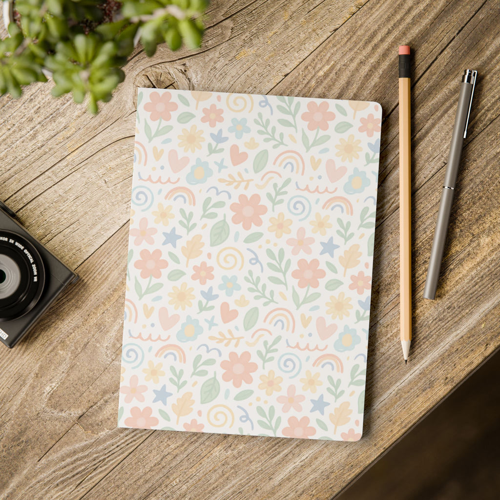 Floral Pastel Softcover Journal — Rainbow Hearts & Blooms Notebook