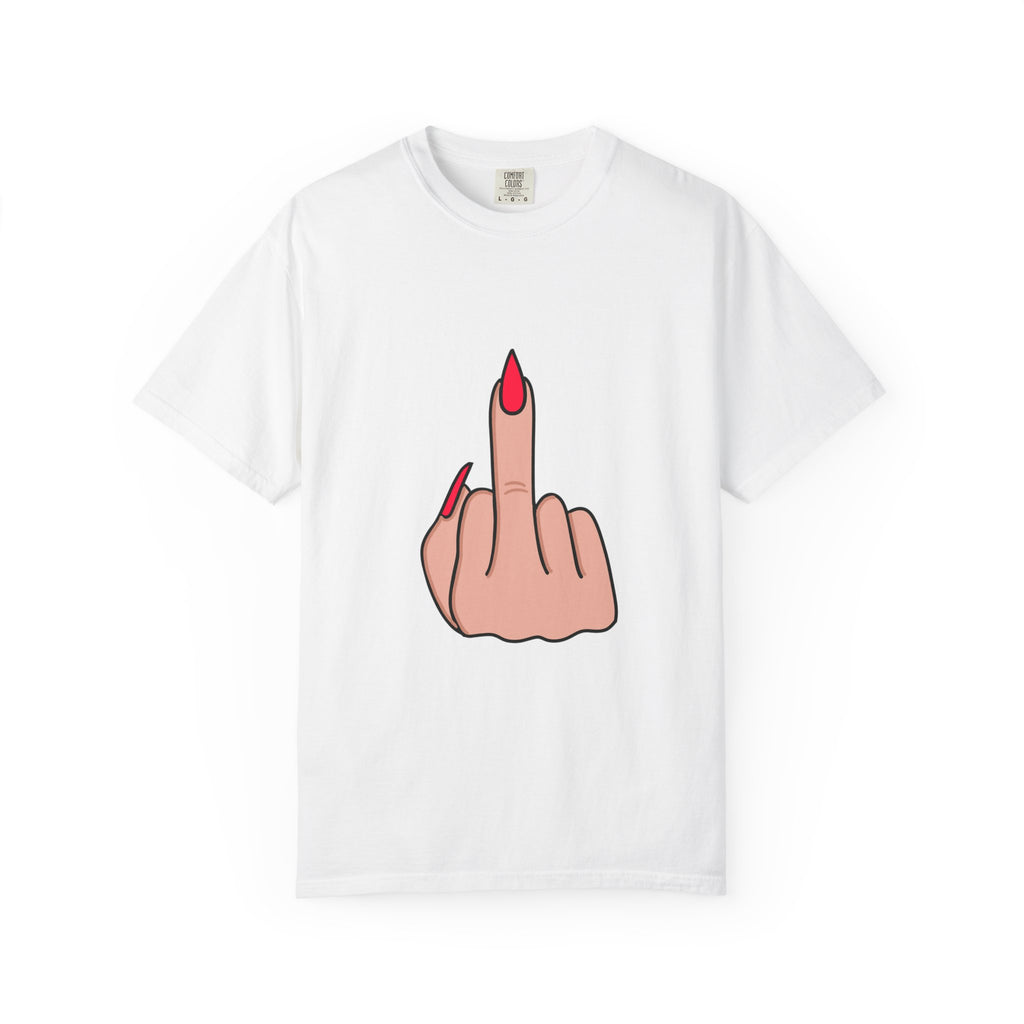 Graphic T-Shirt — Bold Red-Nail Middle Finger Illustration
