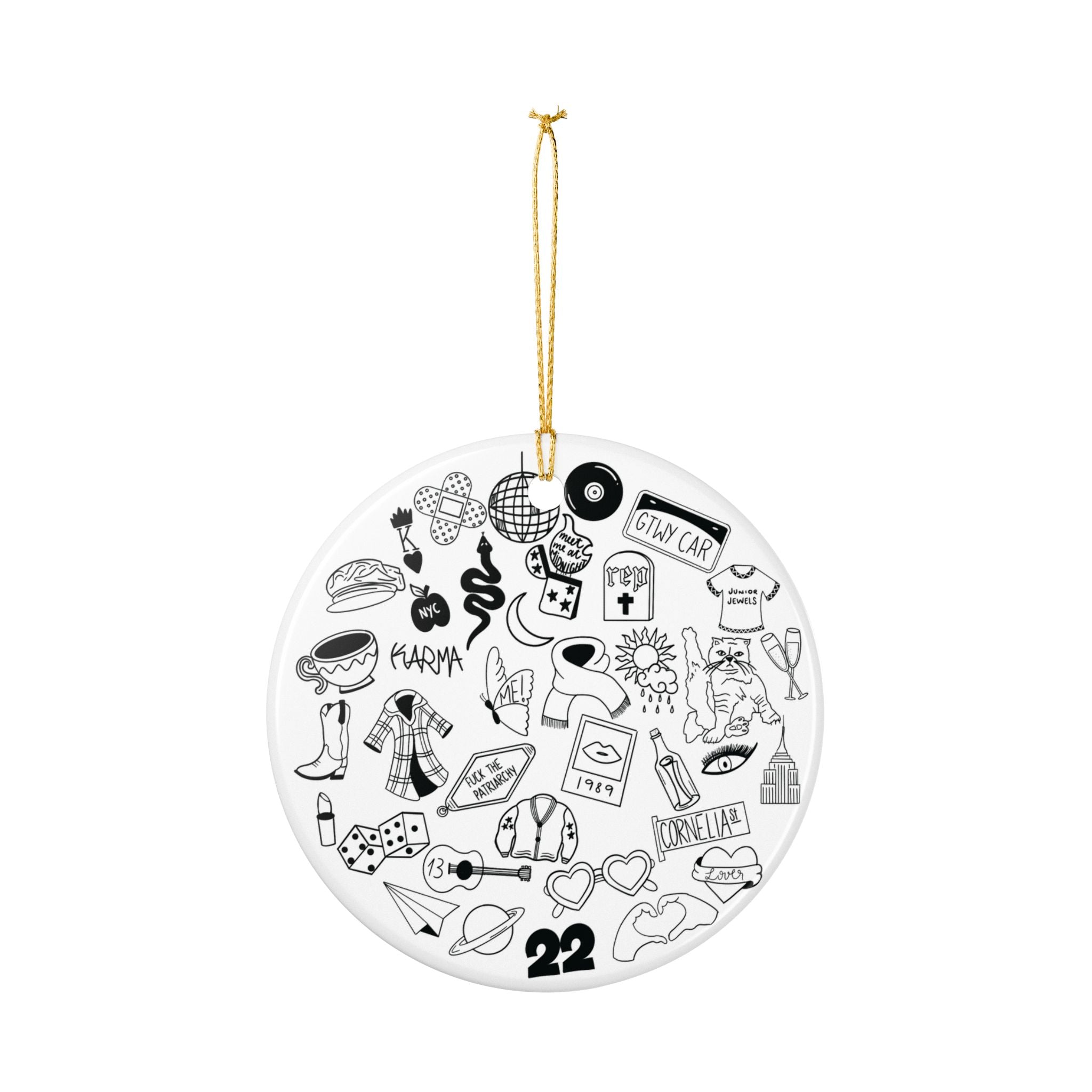 Ceramic Ornament - Music Inspired Doodles - Perfect Gift for Swifties