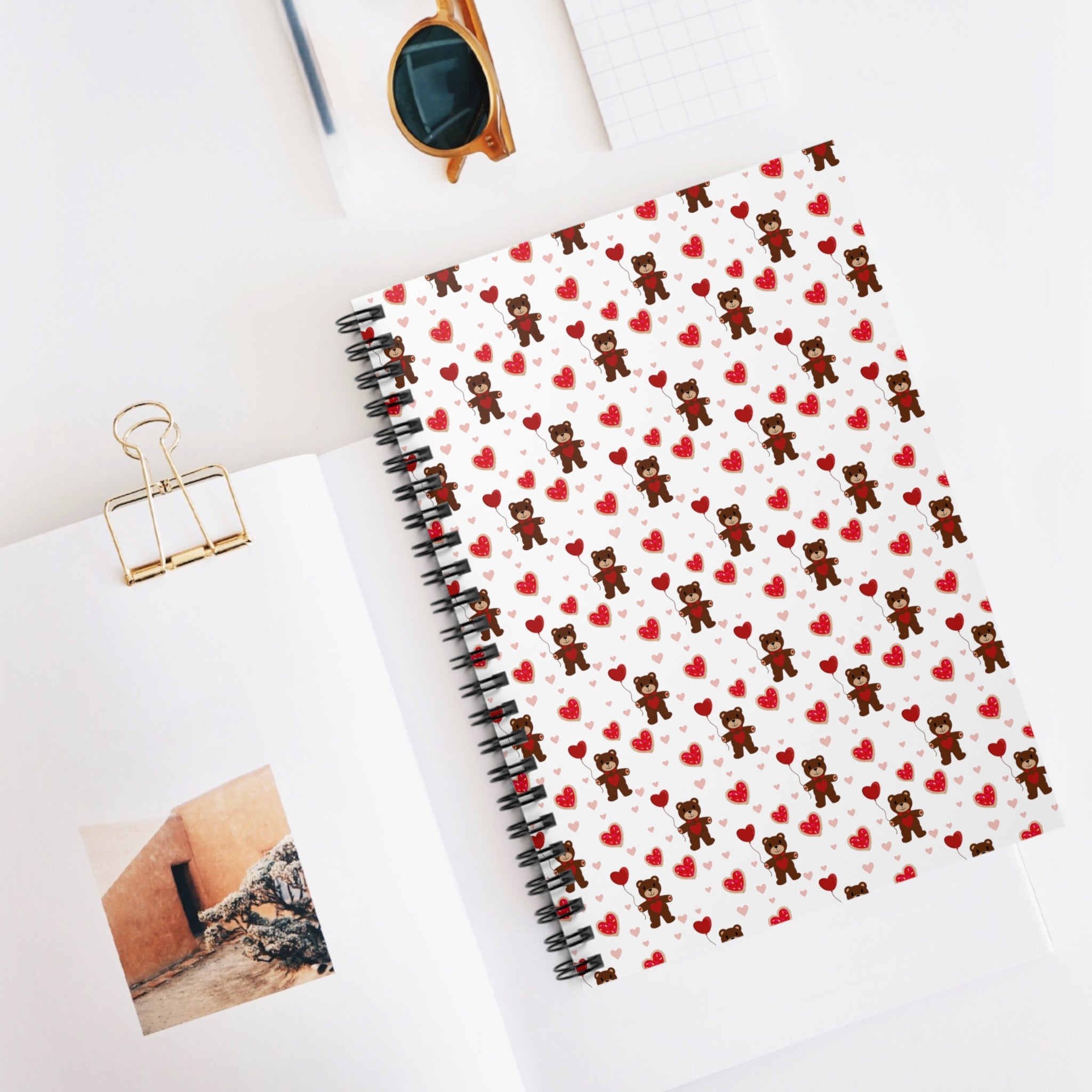 Valentine Teddy Bear Spiral Notebook — Ruled Love-Heart Journal