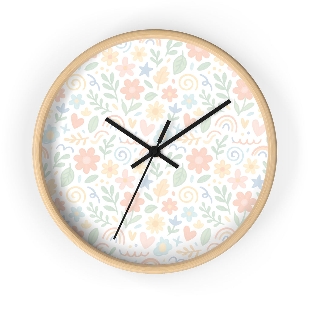 Floral Pastel Wall Clock — Soft Botanical Home Décor