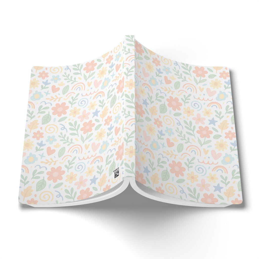 Floral Pastel Softcover Journal — Rainbow Hearts & Blooms Notebook